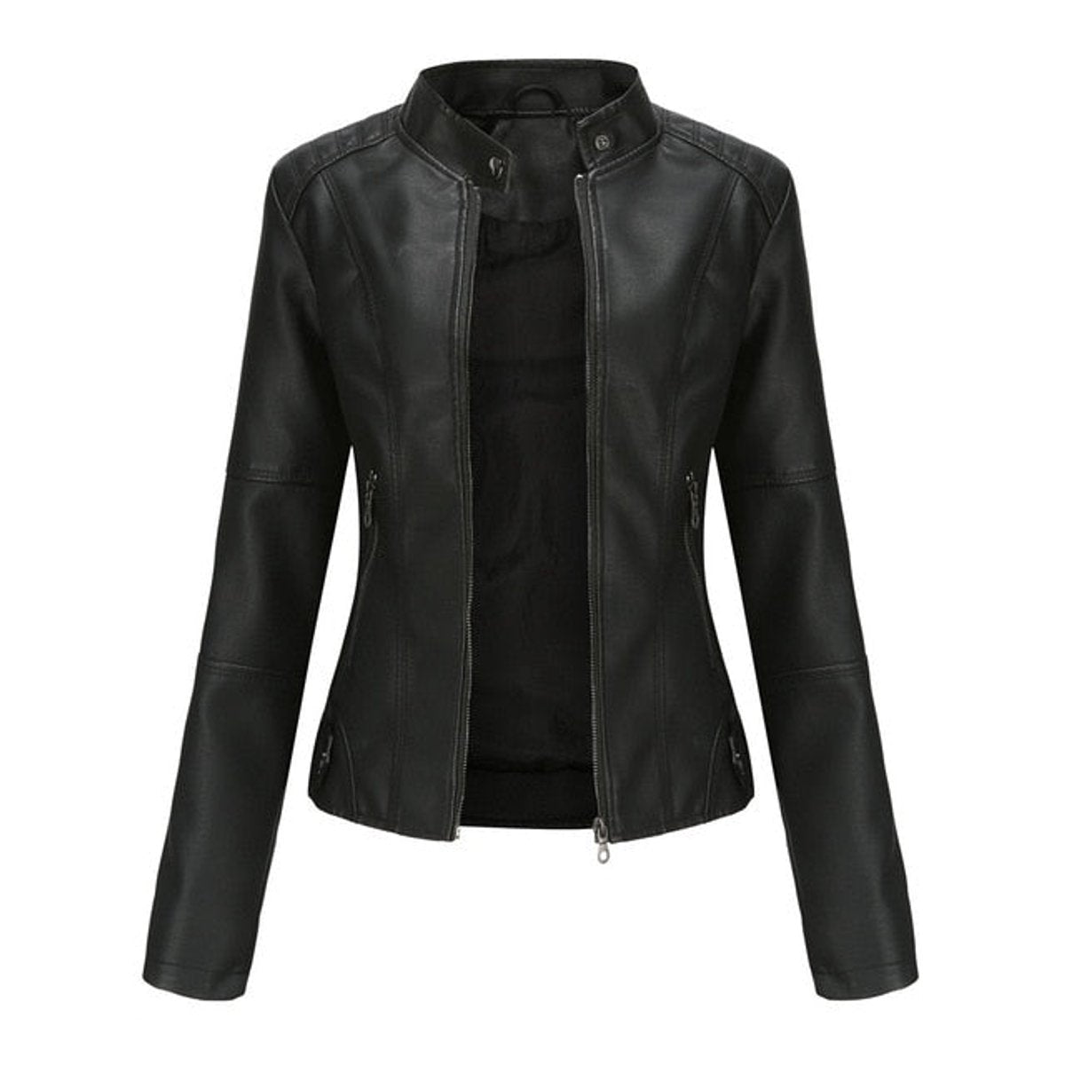 Women's Cropped Tailored Faux Leather Biker Jacket | Katharina in Beige - Juana Fashion