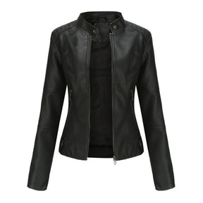 Women's Cropped Tailored Faux Leather Biker Jacket | Katharina in Beige - Juana Fashion