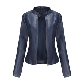 Women's Cropped Tailored Faux Leather Biker Jacket | Katharina in Beige - Juana Fashion