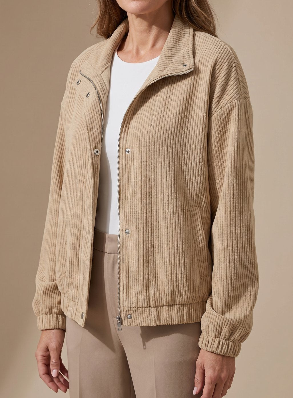 Women's Cropped Waffle-Texture Snap-Front Jacket | Leonie in Brown - Juana Fashion