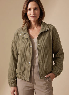 Women's Cropped Waffle-Texture Snap-Front Jacket | Leonie in Apricot - Juana Fashion