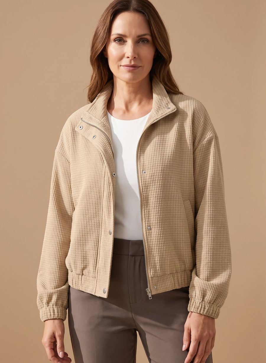Women's Cropped Waffle-Texture Snap-Front Jacket | Leonie in Apricot - Juana Fashion