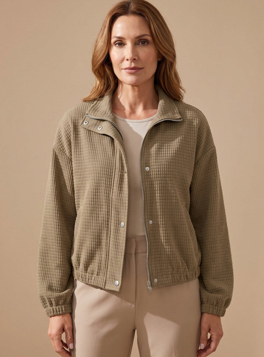 Women's Cropped Waffle-Texture Snap-Front Jacket | Leonie in Brown - Juana Fashion