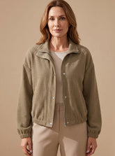 Women's Cropped Waffle-Texture Snap-Front Jacket | Leonie in Brown - Juana Fashion