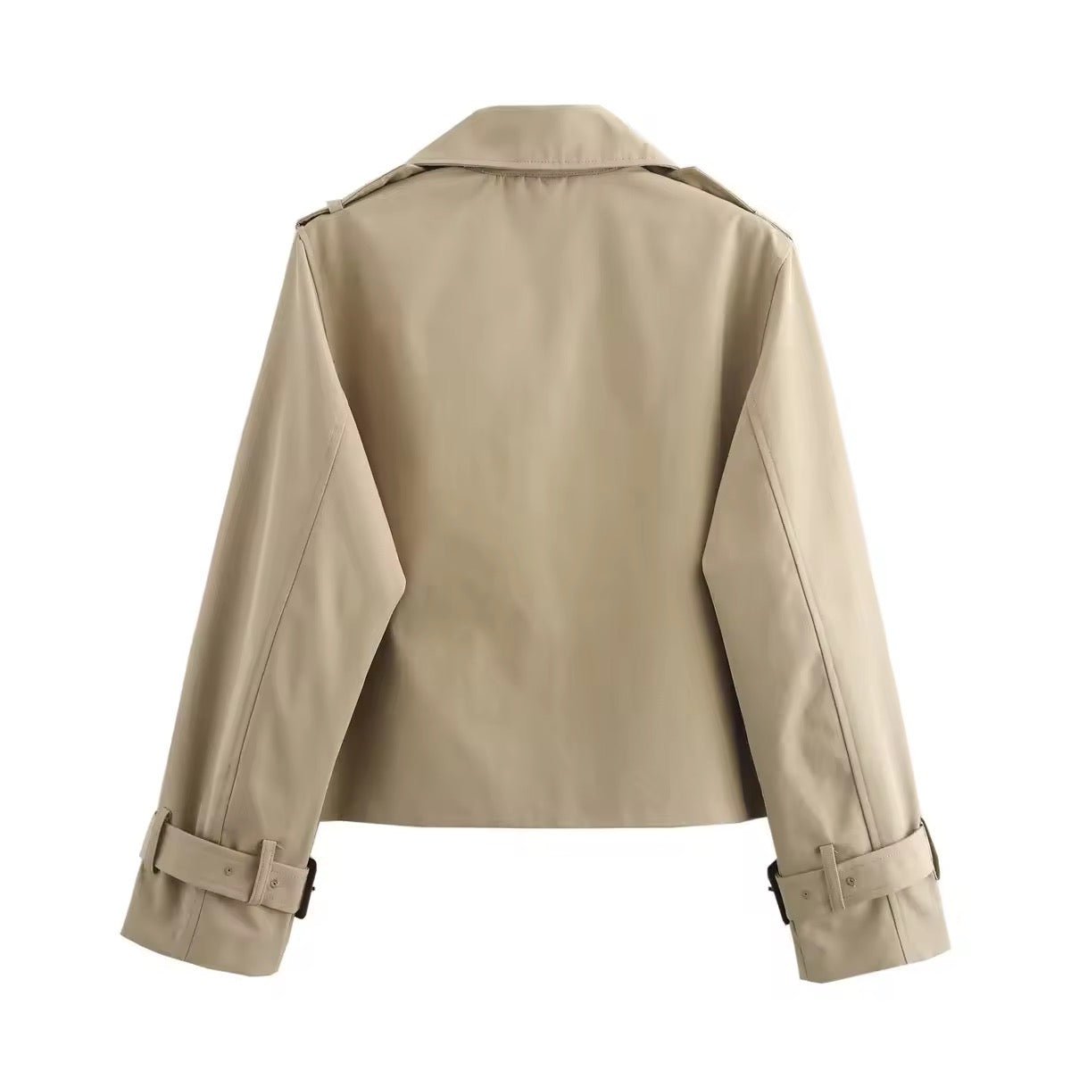 Women's Short Double-Breasted Trench Coat with Buckled Cuffs | Charlotte in Brown - Juana Fashion
