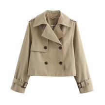 Women's Short Double-Breasted Trench Coat with Buckled Cuffs | Charlotte in Beige - Juana Fashion