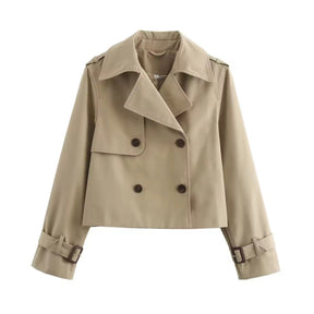 Women's Short Double-Breasted Trench Coat with Buckled Cuffs | Charlotte in Beige - Juana Fashion