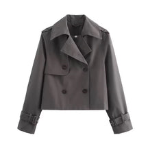 Women's Short Double-Breasted Trench Coat with Buckled Cuffs | Charlotte in Gray - Juana Fashion
