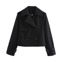 Women's Short Double-Breasted Trench Coat with Buckled Cuffs | Charlotte in Black - Juana Fashion