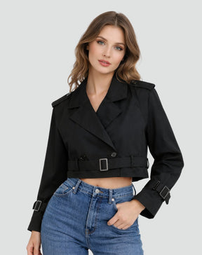 Women's Short Belted Double-Breasted Trench Coat | Amelie in Army Green - Juana Fashion