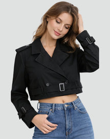 Women's Short Belted Double-Breasted Trench Coat | Amelie in Khaki - Juana Fashion