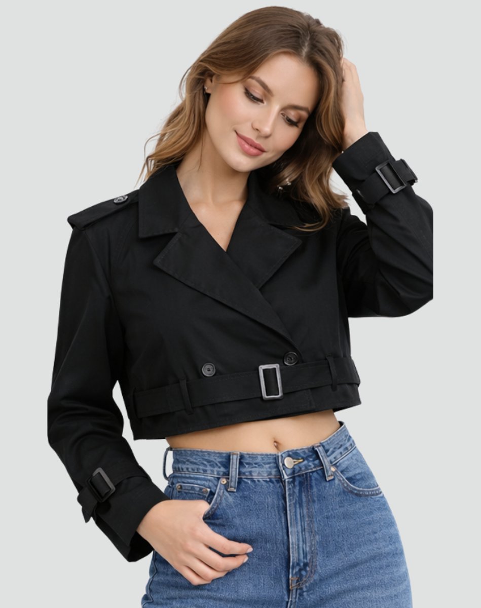 Women's Short Belted Double-Breasted Trench Coat | Amelie in Khaki - Juana Fashion