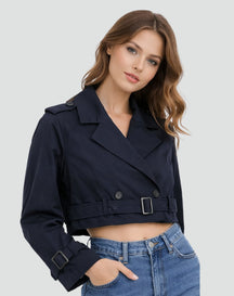 Women's Short Belted Double-Breasted Trench Coat | Amelie in Khaki - Juana Fashion