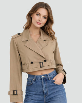Women's Short Belted Double-Breasted Trench Coat | Amelie in Army Green - Juana Fashion