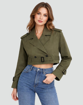 Women's Short Belted Double-Breasted Trench Coat | Amelie in Army Green - Juana Fashion