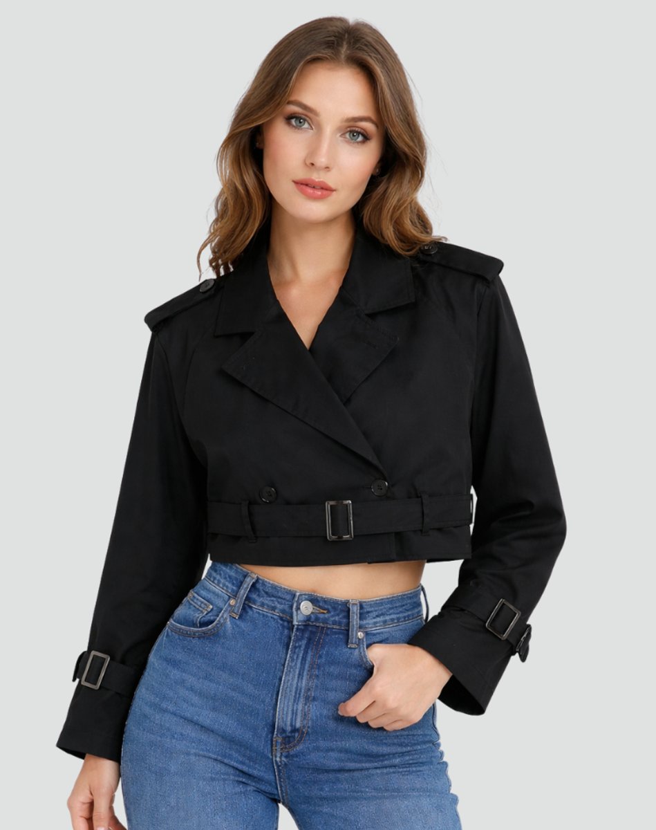 Women's Short Belted Double-Breasted Trench Coat | Amelie in Army Green - Juana Fashion