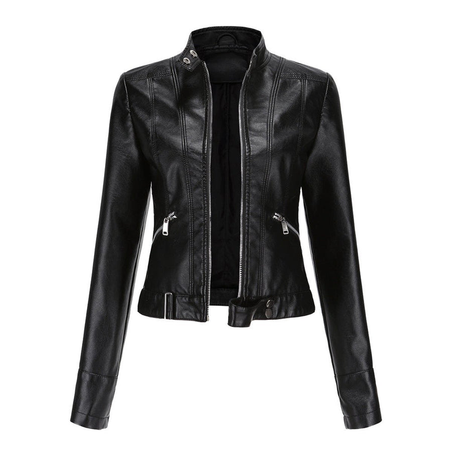 Women's Cropped Faux Leather Biker Jacket | Hannah in Black - Juana Fashion