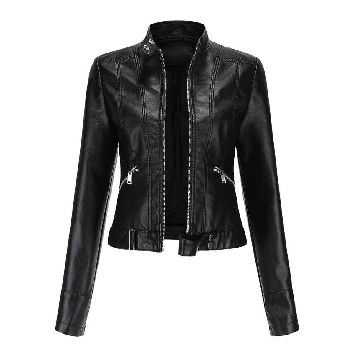 Women's Cropped Faux Leather Biker Jacket | Hannah in Black - Juana Fashion