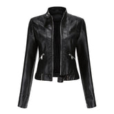 Women's Cropped Faux Leather Biker Jacket | Hannah in Black - Juana Fashion