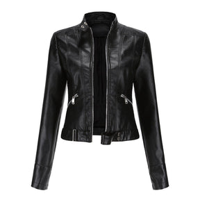 Women's Cropped Faux Leather Biker Jacket | Hannah in Black - Juana Fashion