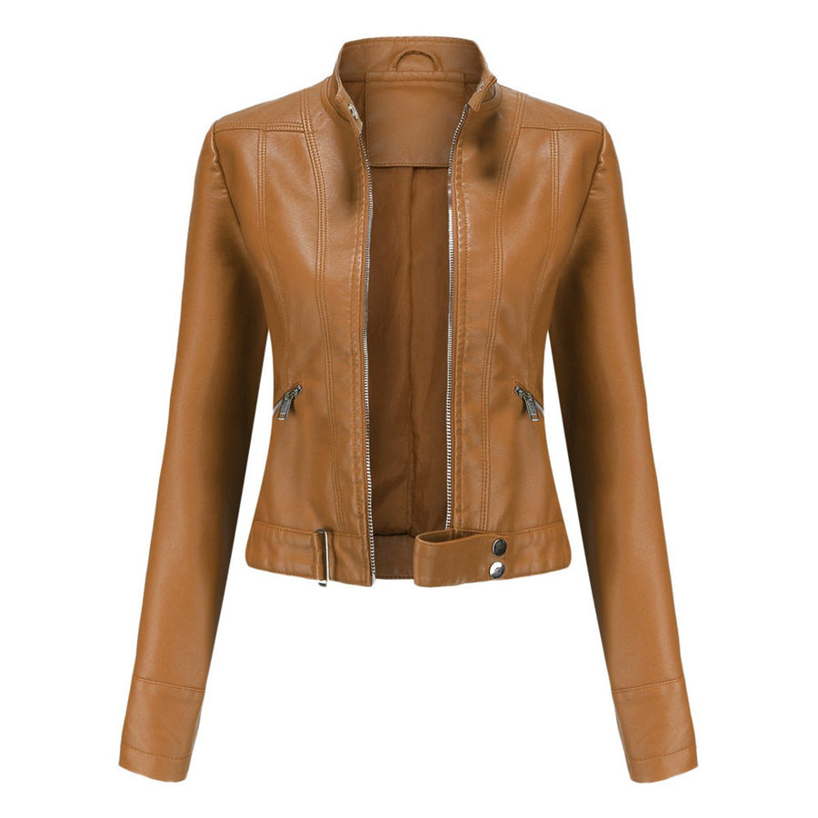 Women's Cropped Faux Leather Biker Jacket | Hannah in Black - Juana Fashion