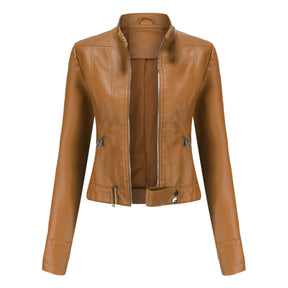 Women's Cropped Faux Leather Biker Jacket | Hannah in Black - Juana Fashion