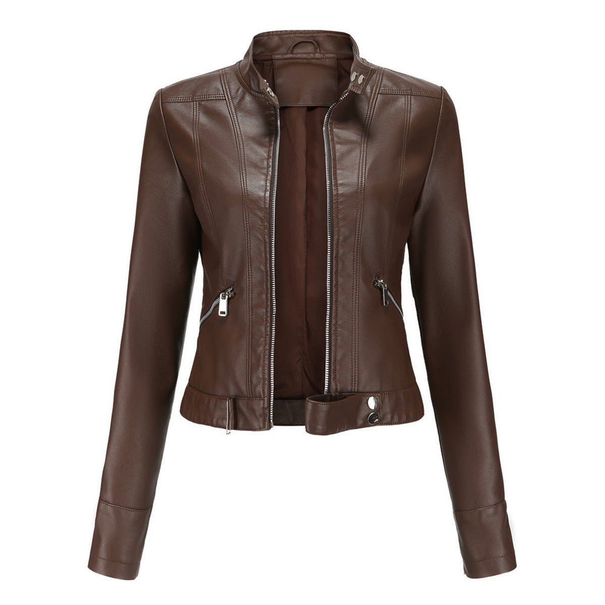 Women's Cropped Faux Leather Biker Jacket | Hannah in Black - Juana Fashion