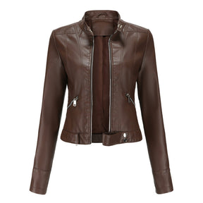 Women's Cropped Faux Leather Biker Jacket | Hannah in Black - Juana Fashion