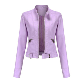 Women's Cropped Faux Leather Biker Jacket | Hannah in Black - Juana Fashion