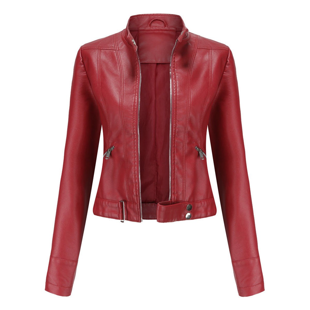 Women's Cropped Faux Leather Biker Jacket | Hannah in Black - Juana Fashion