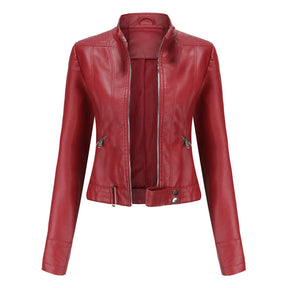 Women's Cropped Faux Leather Biker Jacket | Hannah in Black - Juana Fashion