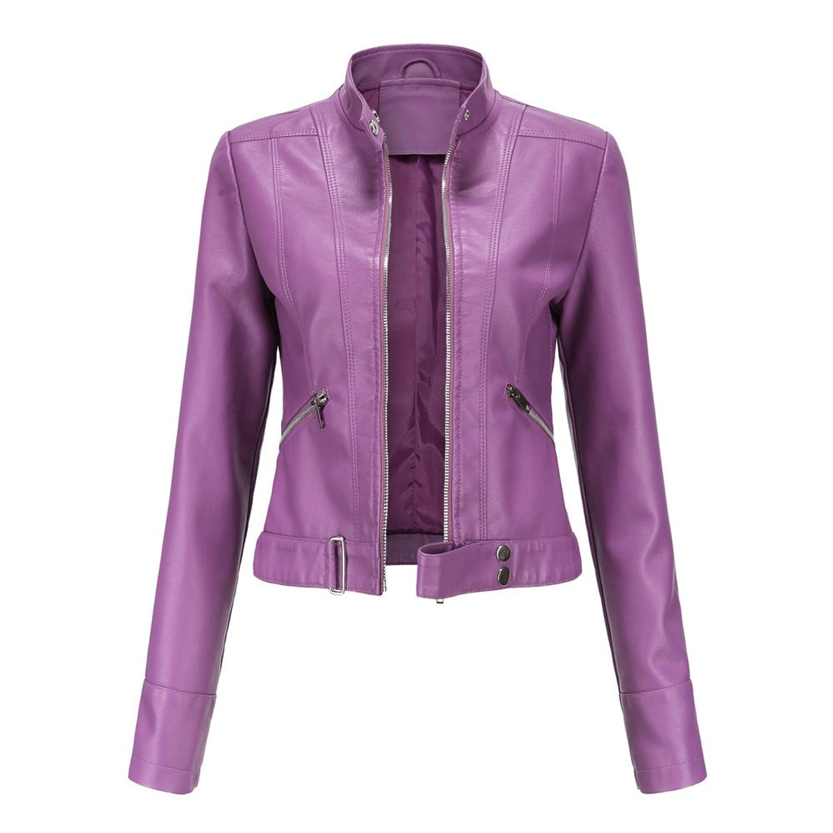 Women's Cropped Faux Leather Biker Jacket | Hannah in Black - Juana Fashion