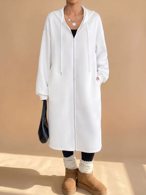 Women's Long Hooded Zip-Up Jacket | Frieda in Black - Juana Fashion