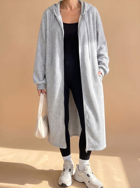 Women's Long Hooded Zip-Up Jacket | Frieda in Black - Juana Fashion