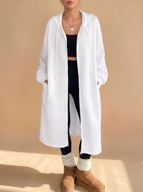 Women's Long Hooded Zip-Up Jacket | Frieda in Light Gray - Juana Fashion