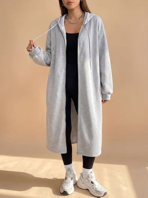 Women's Long Hooded Zip-Up Jacket | Frieda in Light Gray - Juana Fashion