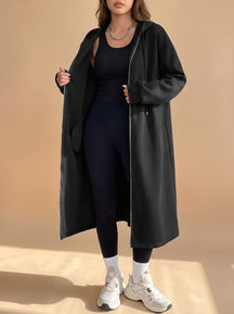 Women's Long Hooded Zip-Up Jacket | Frieda in White - Juana Fashion