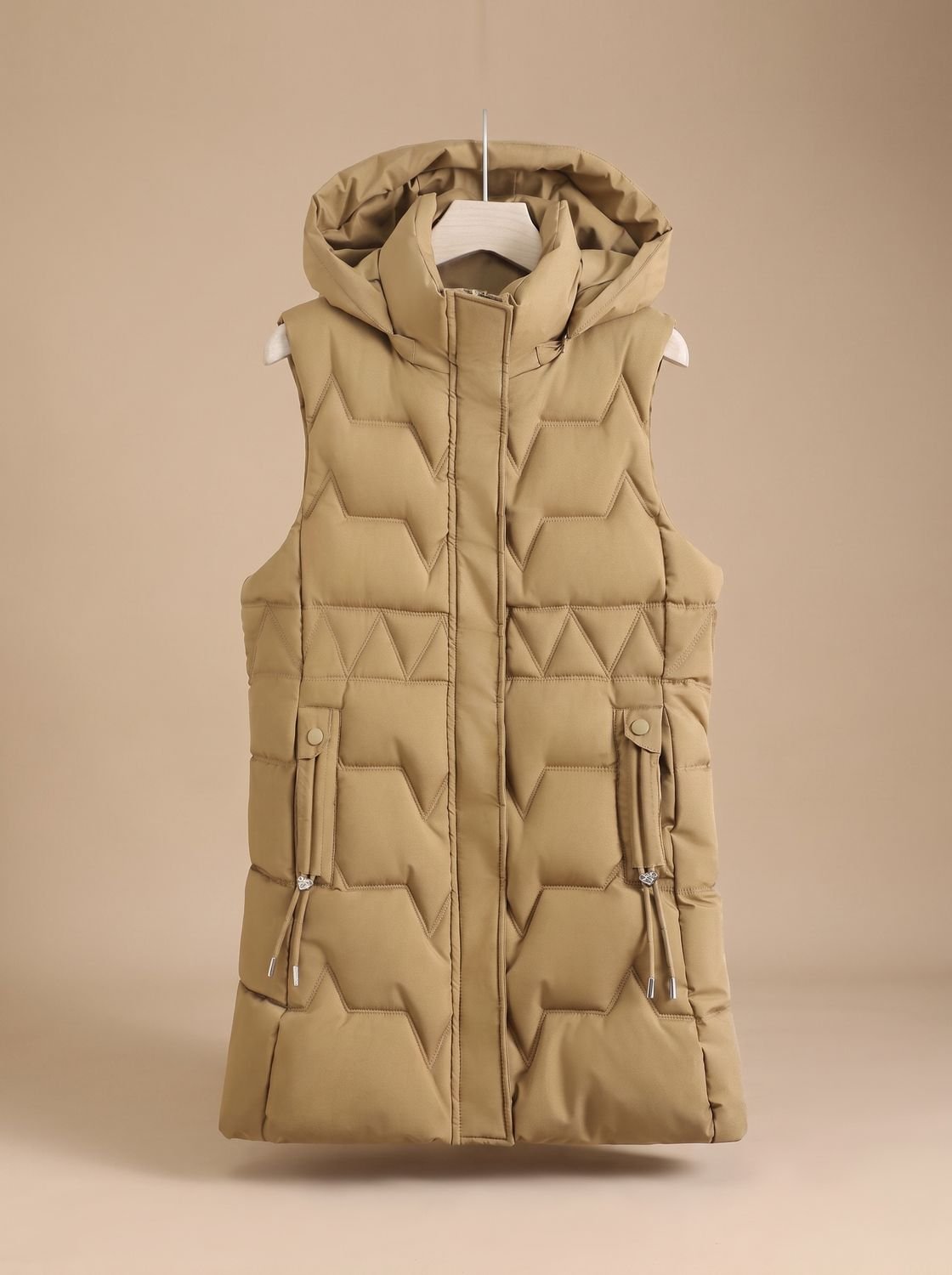 Women's Long Hooded Quilted Vest with Adjustable Fit | Lena in Red - Juana Fashion
