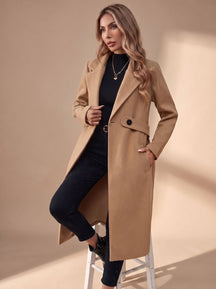 Women's Long Winter Coat with Turn-Down Lapels | Katharina in Khaki - Juana Fashion