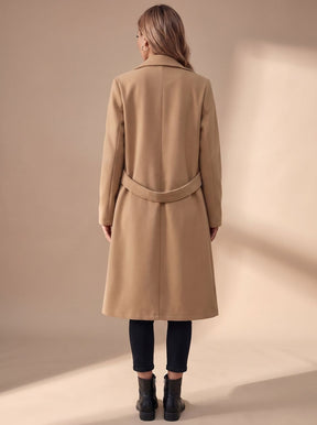Women's Long Winter Coat with Turn-Down Lapels | Katharina in Khaki - Juana Fashion