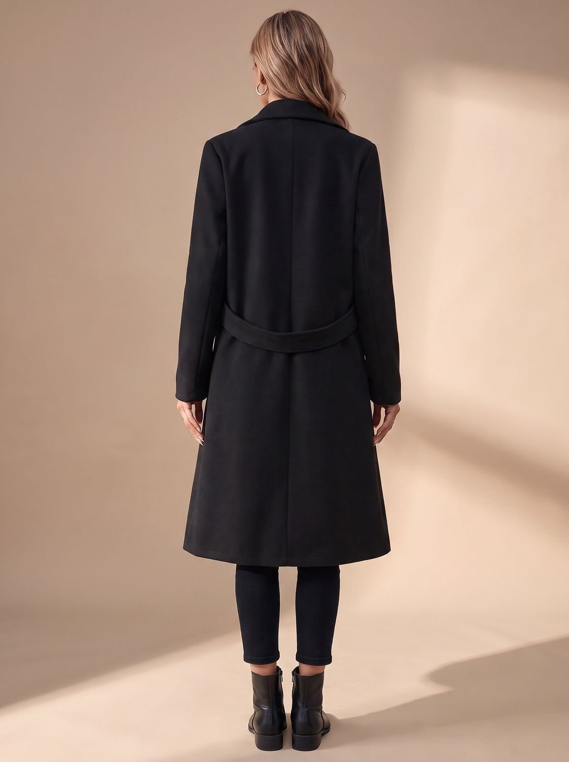 Women's Long Winter Coat with Turn-Down Lapels | Katharina in Khaki - Juana Fashion