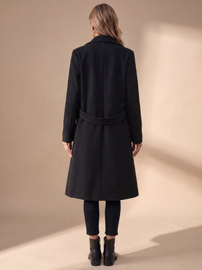 Women's Long Winter Coat with Turn-Down Lapels | Katharina in Khaki - Juana Fashion