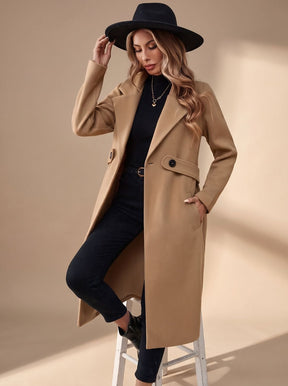 Women's Long Winter Coat with Turn-Down Lapels | Katharina in Khaki - Juana Fashion