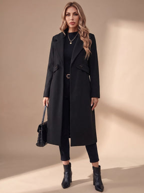 Women's Long Winter Coat with Turn-Down Lapels | Katharina in Black - Juana Fashion