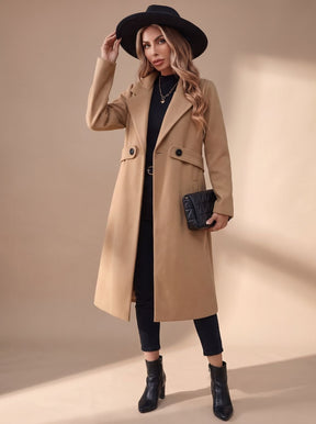 Women's Long Winter Coat with Turn-Down Lapels | Katharina in Black - Juana Fashion