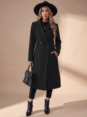 Women's Long Winter Coat with Turn-Down Lapels | Katharina in Khaki - Juana Fashion