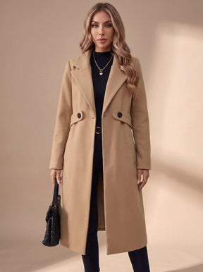 Women's Long Winter Coat with Turn-Down Lapels | Katharina in Black - Juana Fashion