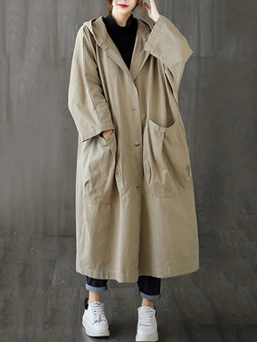 Women's Oversized Water-Repellent Hooded Trench Coat | Frieda in Black - Juana Fashion