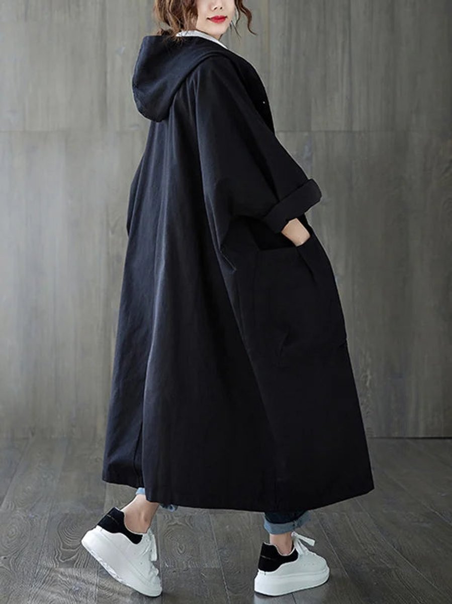 Women's Oversized Water-Repellent Hooded Trench Coat | Frieda in Beige - Juana Fashion