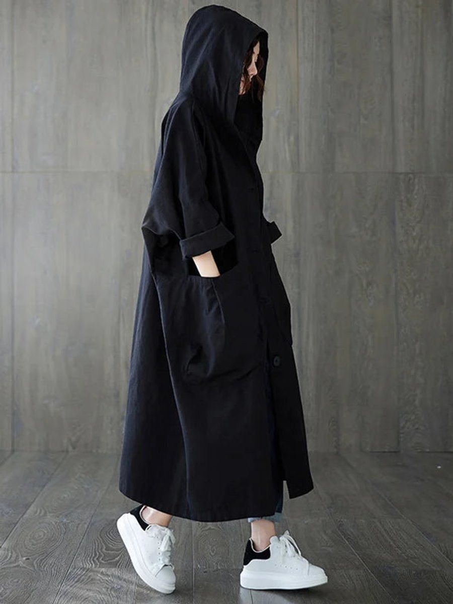 Women's Oversized Water-Repellent Hooded Trench Coat | Frieda in Black - Juana Fashion